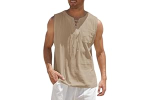 COOFANDY Men's Cotton Linen Tank Top Shirts Casual Sleeveless Lace Up Beach Hippie Tops Bohemian Renaissance Pirate Tunic