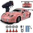 HTURCCOP RC Drift Car 2.4GHz 1:24 Scale 4WD High Speed Remote Control Cars Vehicle with LED Lights Two Batteries and Drifting Tires Racing Sport Toy Cars for Adults Boys Girls Kids Pink
