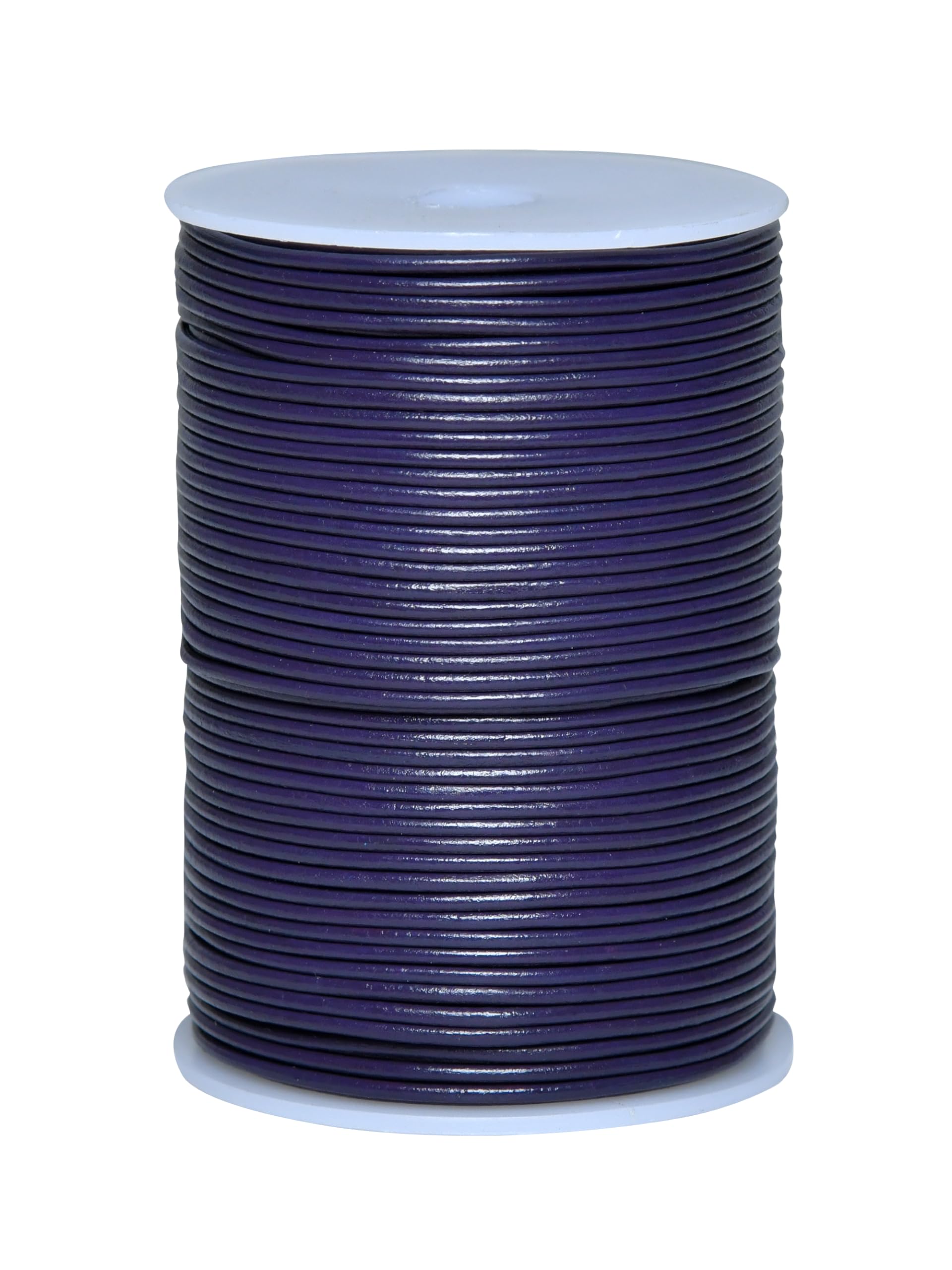 Cords Essentials Round Genuine Leather String Cord, Rope for Jewelry Making, Necklaces, Bracelets, Kumihimo Braiding, Wraps, Crafts and Hobby Projects (Violet, 2.0 MM)