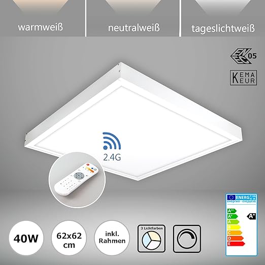 Led Ceiling Light Dimmable With Remote Control 62x62 Cm 40 W Warm