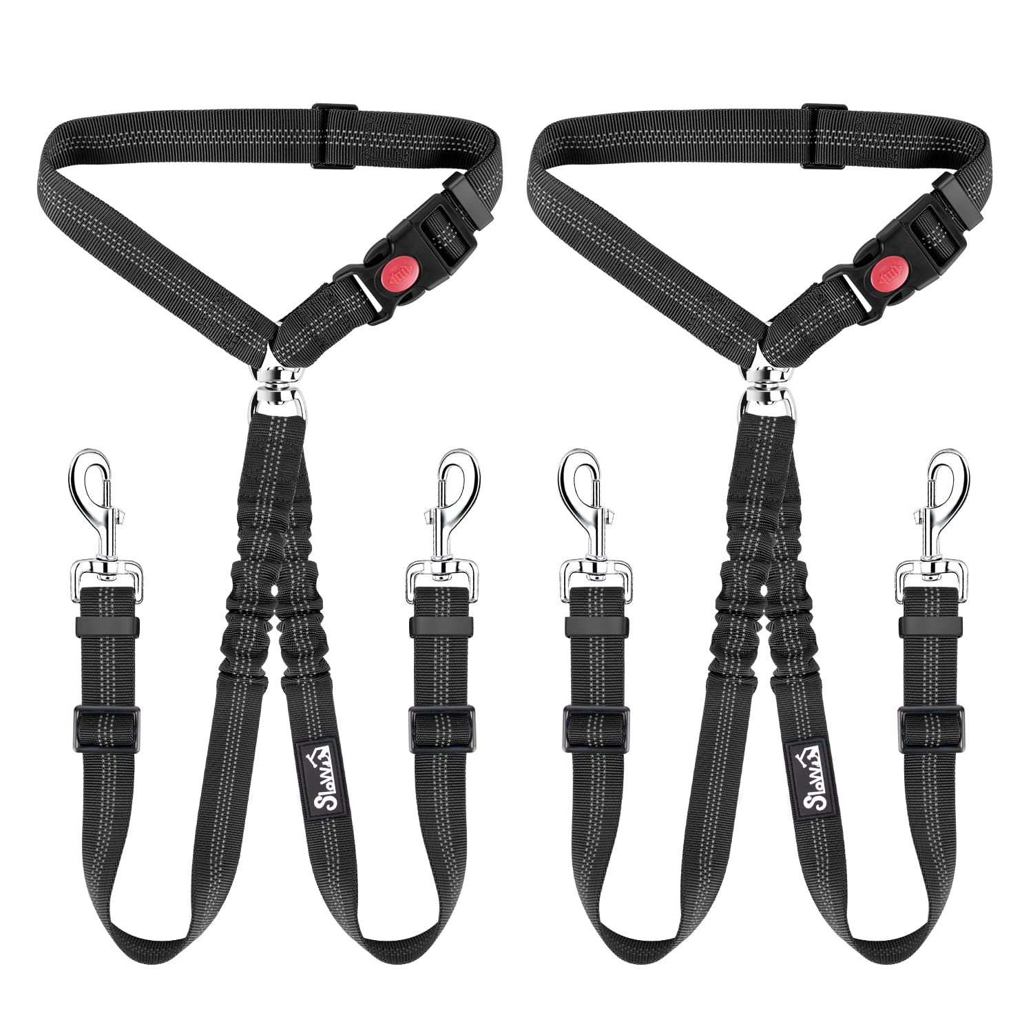 Lukovee Double Dog Seat Belt, New Dual Pet Car Headrest Restraint Safety Seatbelt No Tangle Dog Leash Duty Adjust Elastic Bungee Puppy Lead Splitter Connect Harness in Vehicle Travel,Black,2 Pcs