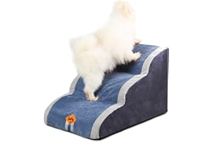 Laifug Curved Dog Stairs for Small Dogs, 3-Step Pet Stairs for High Beds and Couch, Non-Slip Balanced Dog Indoor Step with High Density Foam, Removable cover for Joint Pain Old Dogs, Cats, Blue