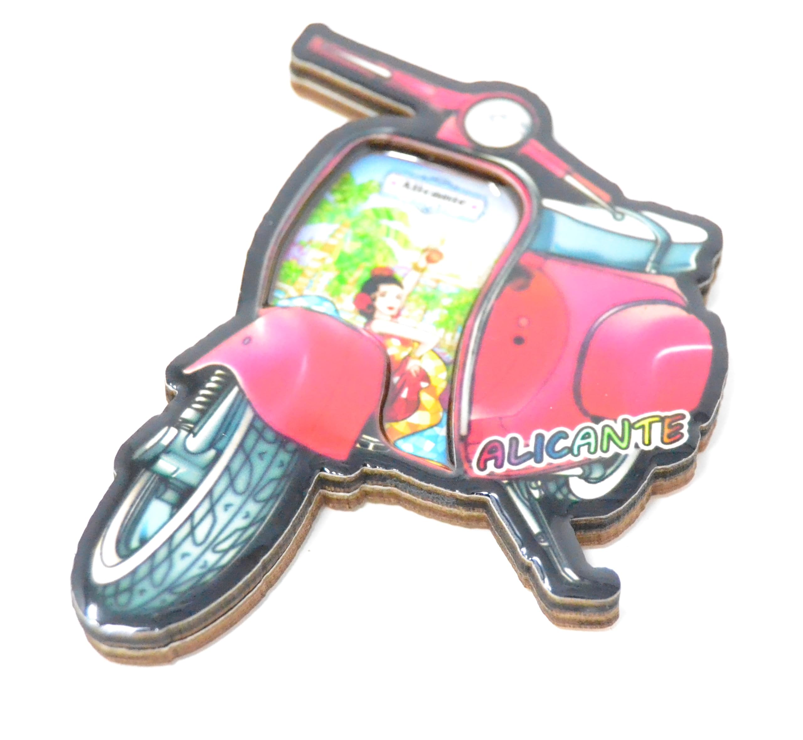 BETTER WITH FRIENDS Motorbike magnet Alicante Altea Benidorm Santa Pola. Fridge magnet. Spanish flamenco dancer. Flag of Spain. Polka dot dress with pericon figure. Sevillian fan