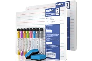 Nicpro Lap Board 9 x 12 Inch 2-Pack Double Sided Blank and Lined Small Lap Board with 3 Pens Mini Whiteboard for Water Based 
