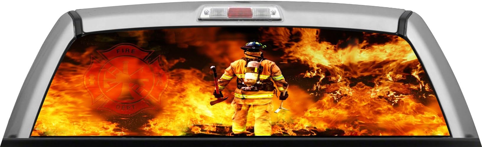 Firefighter 004 Window WRAP : Firemen Fire Blaze of Glory Fireman : Truck Car Rear Decal Sticker