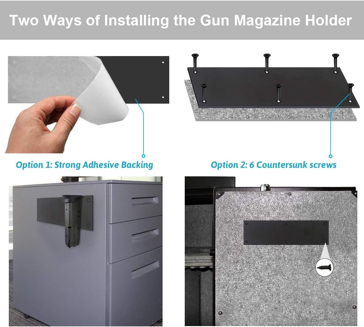 Mind and Action Magnetic Magazine Holder for Pistol Rifle,Ammo Storage Accessories for Your Gun Safe, Gun Cabinet,Locker,Mounting on Metal, Carpet Board, Wood, Plastic Surface(2 Pack): Sports & Outdoors