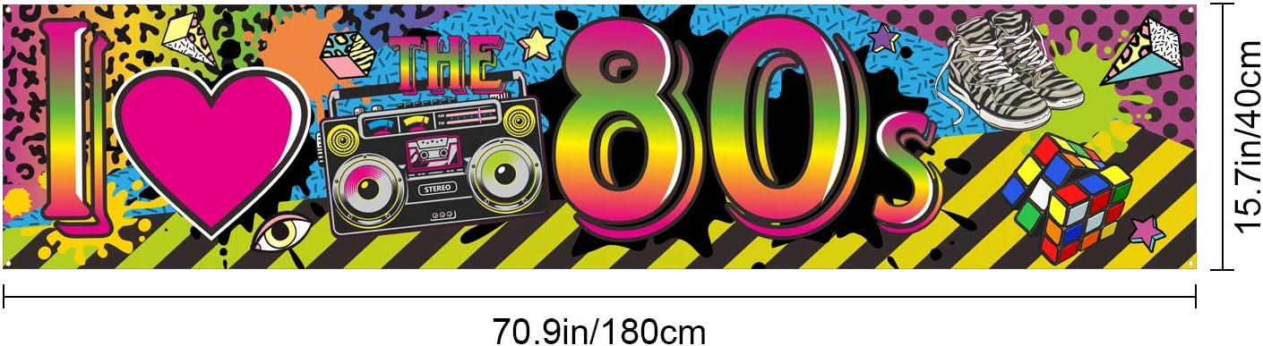 80s Party Decorations I Love 80s Banner, 1980s Hip Hop Sign Backdrop Photo Booth Birthday Party Supplies, 70.8 x 15.7 Inch - Image 3