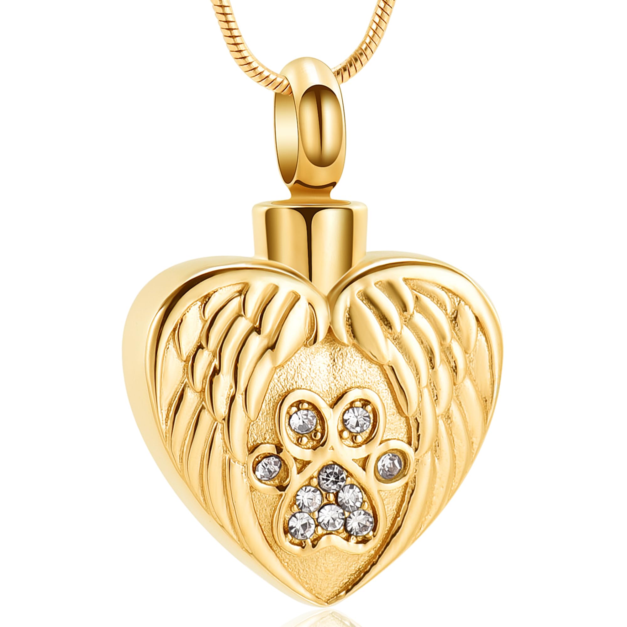 VCCWYQK Cremation Jewelry Urn Necklace for Ashes for Pet Dog Paw Print Angel Wing Heart Urn Locket Pendant for Dog/Cat (Gold)