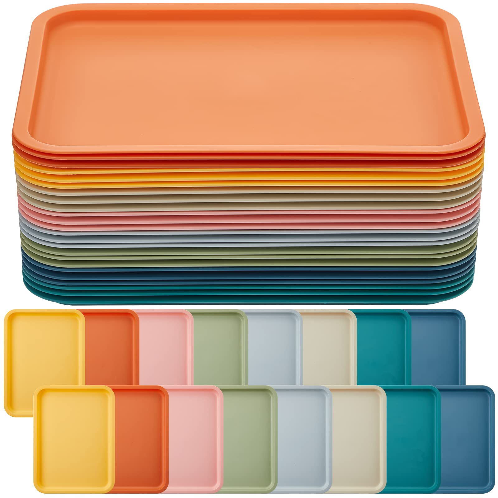 Photo 1 of Mumufy Plastic Fast Food Trays Bulk Colorful Restaurant Serving Trays Cafeteria Rectangular Plastic Serving Platter Grill for Kitchen Restaurant Coffee(Elegant Color,24 Pcs)