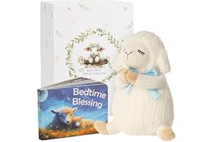 Sawnfay Baptism Gifts, Baptism Gifts for Boys and Newborn Baby, Christening Gifts Set, Dedication Gifts Set, 7" Praying Lamb Plush Toy and Bedtime Blessing Board Book in Keepsake Gift Box