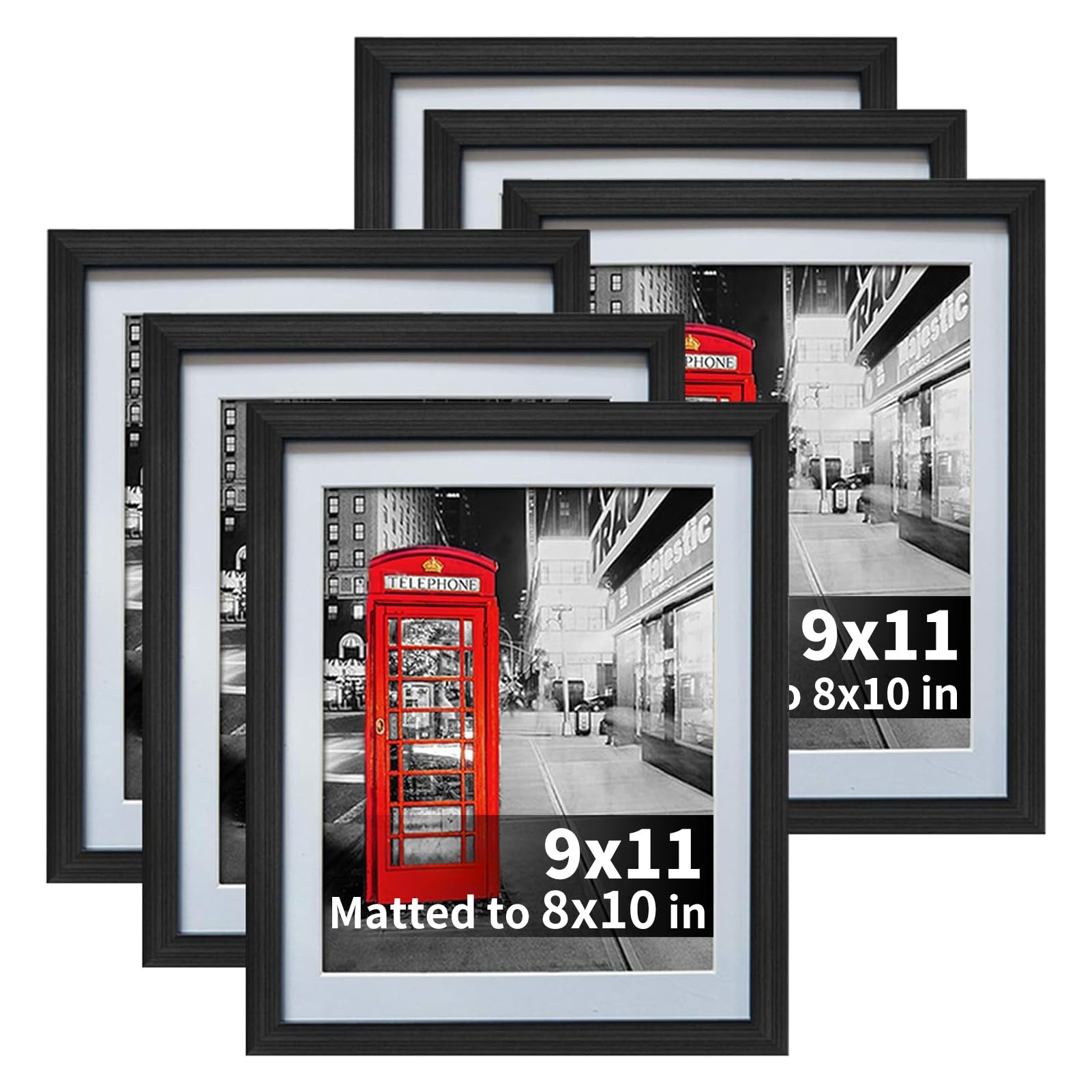 Photo 1 of 8x10 Black Picture Frames with Mat for Wall or Table Top Decoration, Set of 6