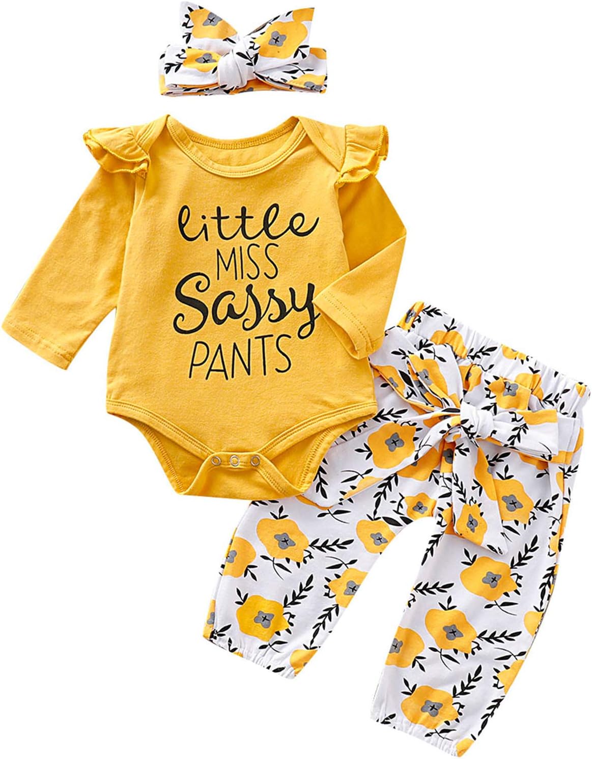 Truly One 3PCS Outfit Short Set Baby Girls Floral Tops + Pants + Headband