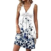 LLHXRUI Women's Twist Front V Neck Ruffle Casual Summer Dress Sexy Elegant Sleeveless Club Party Tunic Bodycon Mini Dresses