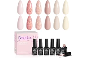 BEETLES GEL POLISH beetles Gel Nail Polish 6 Colors, Pink Champagne Glitter Gel Nail Kit Old Money Collection Nude Pink Cream Color Soak Off UV LED Nail Polish Manicure Kit for Women Girls Back to School Nails