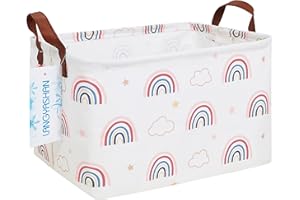 LANGYASHAN Rectangular Storage Bin Collapse Canvas Fabric Cartoon Storage Basket with Handles for Organizing Home Kitchen Boy