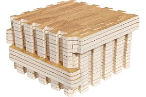 Smabee 16pcs Interlocking Printed Wood Grain EVA Foam Mats Protective Floor Tiles Exercise Play Mat for Kids Room Parlor Bedroom Home 11.8" x 11.8" (Wood Grain Yellow)