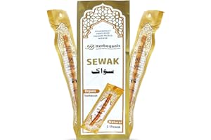 HERBOGANIC Sewak Natural Miswak Traditional Toothbrush, No Flavor All Natural for Oral Health, Hygiene, Fresh Breath, Light Weight, Vacuum Sealed (Pack of 2)