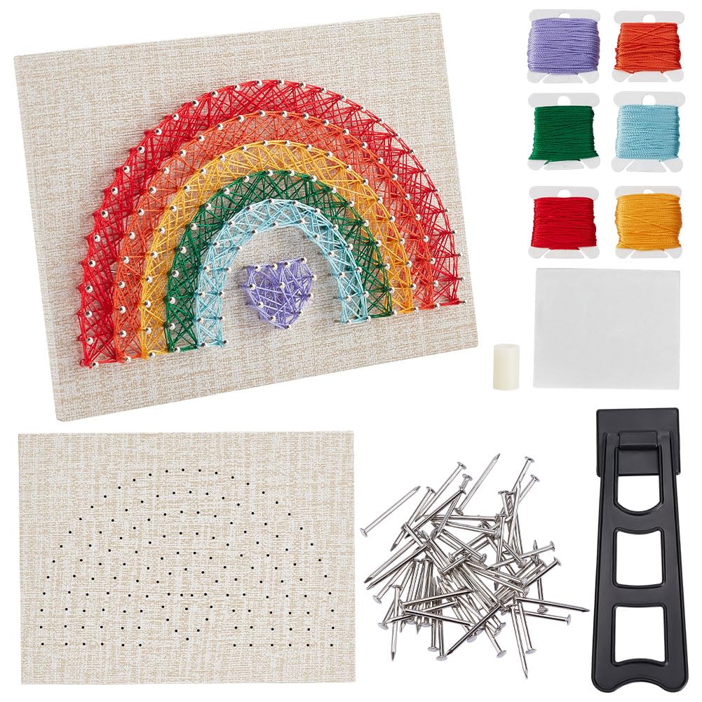 INFUNLY DIY Rainbow String Art Kit - Make Your Own 3D Crafts for Adults, Women, Students - Nail Art Kit for Home Decor - Interesting Birthday Gift