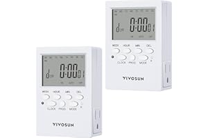 VIVOSUN 7 Day Programmable Digital Timer with Dual Outlet, 20 On/Off UL Listed Heavy Duty Plug-in Outlet Timer with Countdown Setting, Indoor for Lamp, Fan, Heater, Humidifiers, Aquarium (2 Pack)