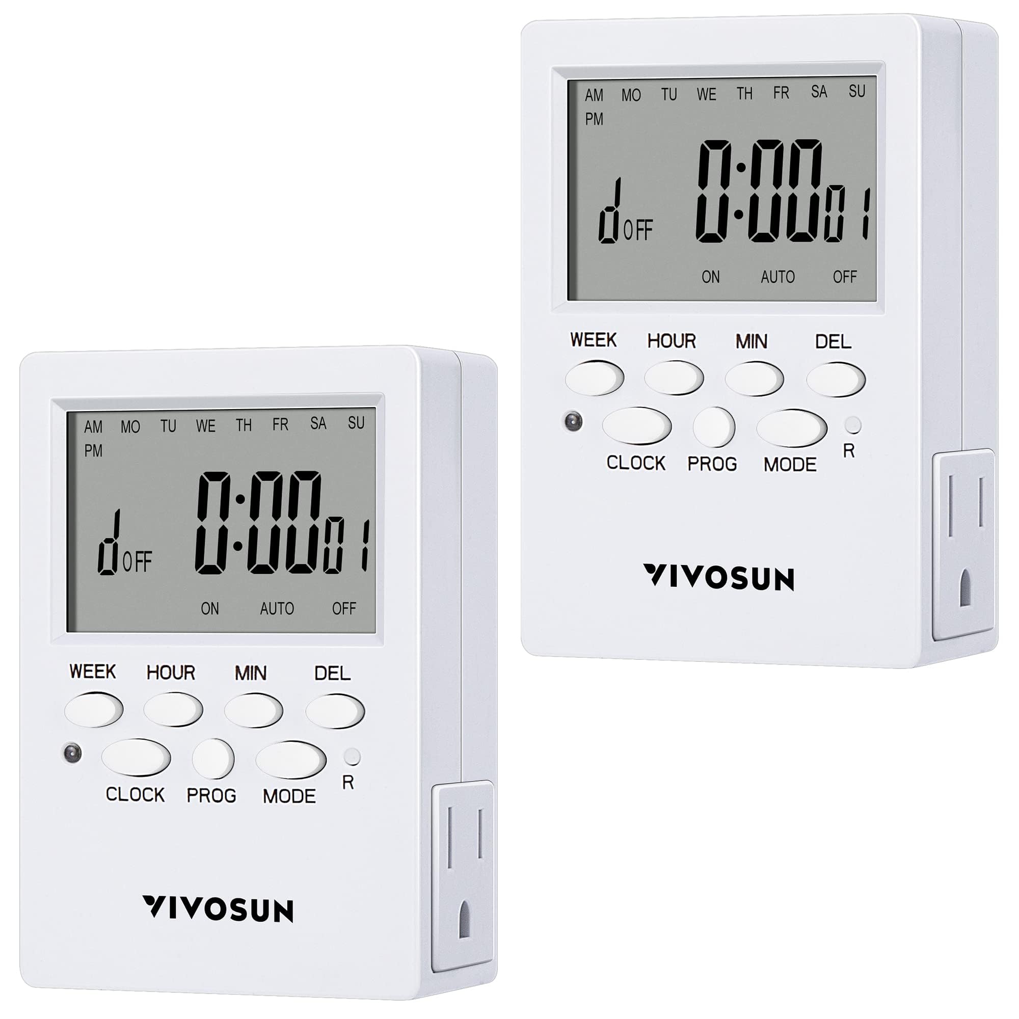 Photo 1 of VIVOSUN 7 Day Programmable Digital Timer with Dual Outlet, 20 On/Off UL Listed Heavy Duty Plug-in Outlet 
