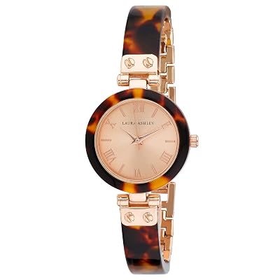 Laura Ashley Womens LA31094TOR Tortoise and Rosegold Half Bangle Roman Numeral Link Watch