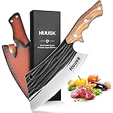 Huusk Butcher Knives for Meat Cutting, Hand Forged Meat Cleaver Knife Full Tang High Carbon Steel Chef Knives Heavy Duty Butcher Knife for Camping, BBQ, Gift for Men and Women