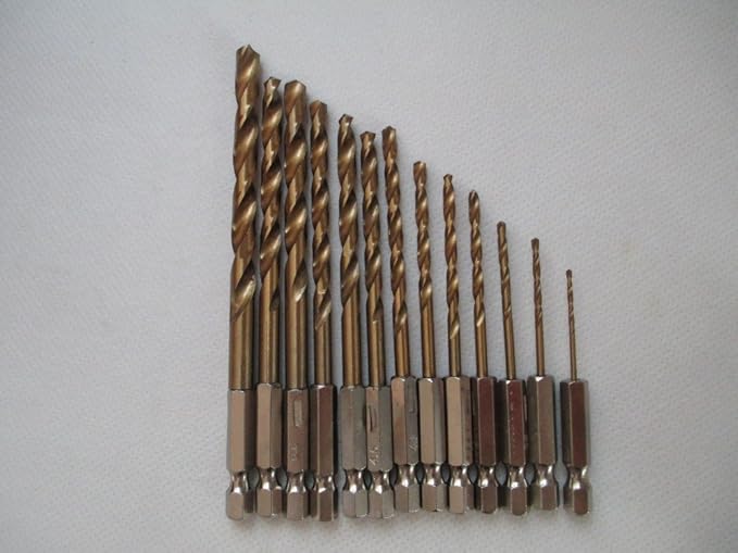 Generic 13 Pieces Titanium Coated HSS Twist Drill Bit Set for Metal Power Tools Drill Accessories with 1/4" Hex Shank