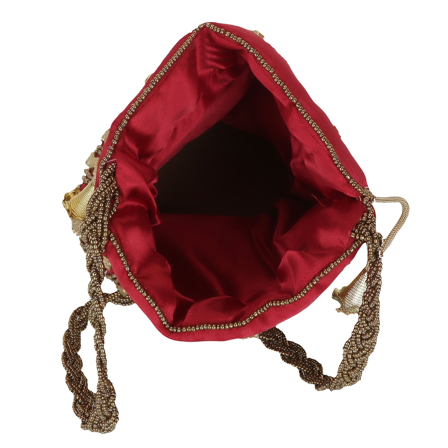 khatri handicrafts designer silk heavy jaipuri resham potlis clutch bag, standard(kh-14568, red)