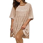 Plustrong Womens Sparkly Glitter Shift Dress Sequin Babydoll Summer Dress Short Flowy Cocktail Party Club Dresses
