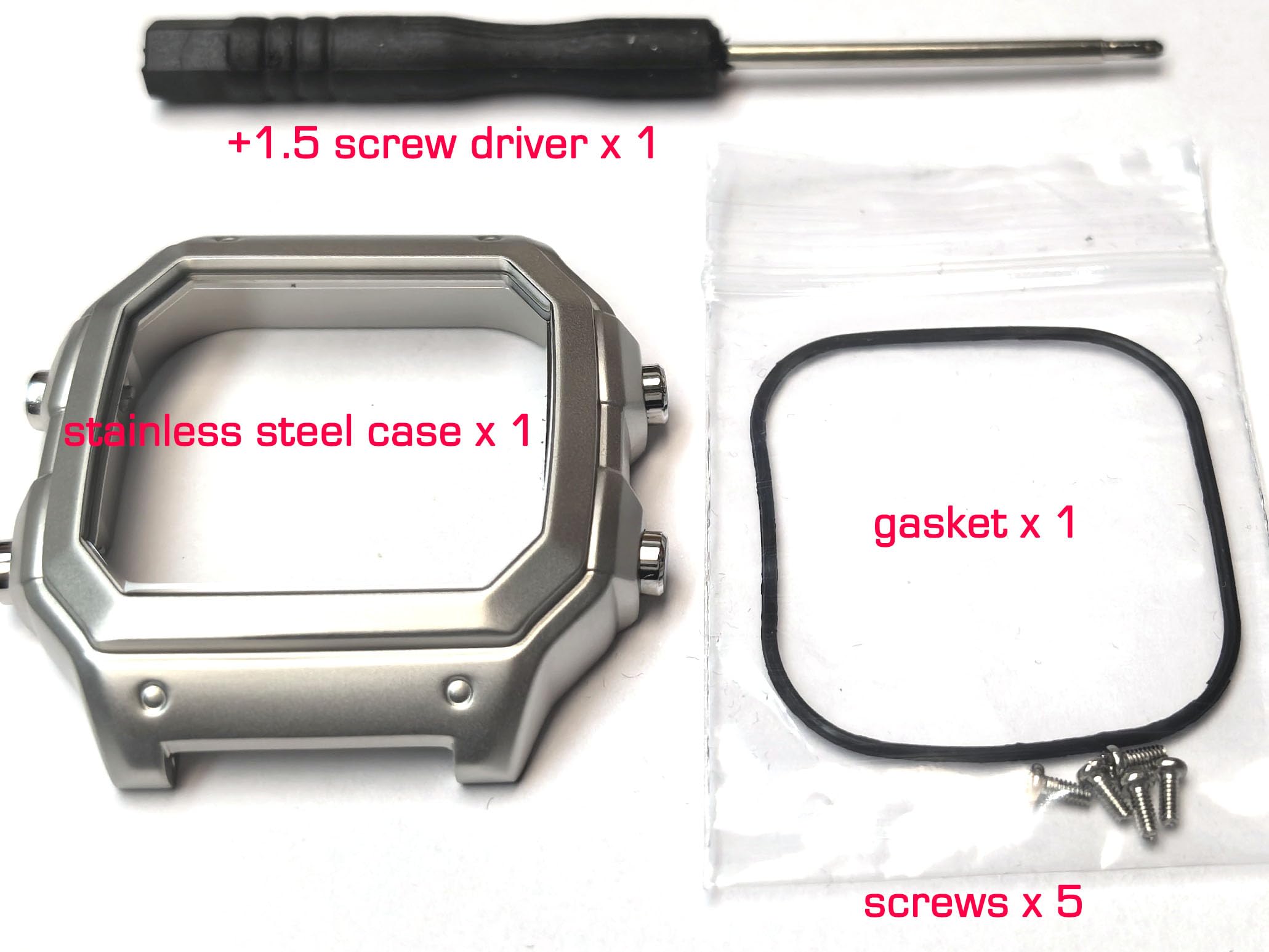 For AE-1200WH Watch steel Case ae1200 Mod kit Stainless Steel Watch metal case (case gloosy silver)