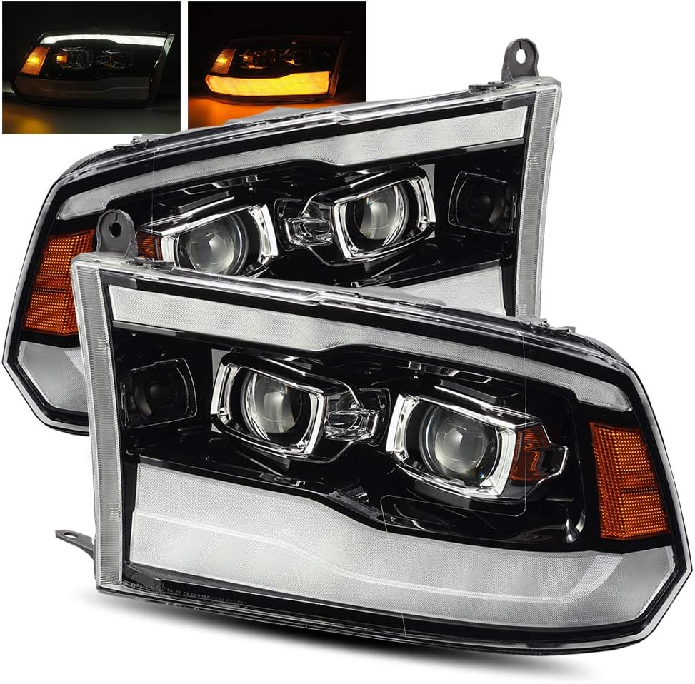 AlphaRex Base Model Jet Black For 09-18 Ram 1500/10-18 Ram 2500/3500 DRL/Signal LED Dual Projector Headlights