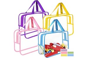 Jiejieko 4 Pcs Toy Storage Bags, Clear PVC Toy Organizer with Zipper, Waterproof Travel Bags with Labels for Building Blocks,
