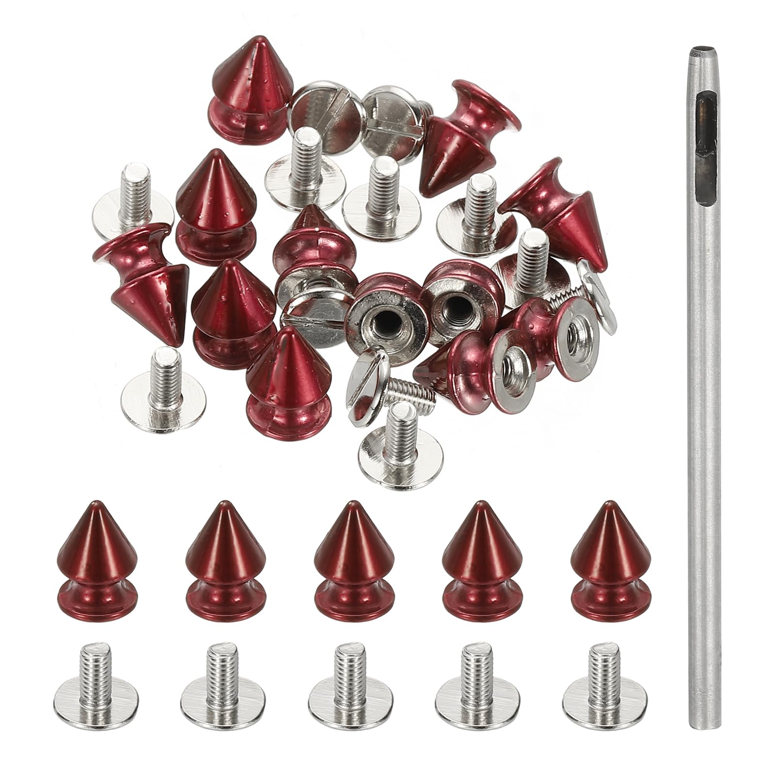 PATIKIL 12mm Studs for Clothing, 24 Sets Spikes for Clothes Studs and Spikes Leather Rivets Metal Cone Punk Spikes Screw Posts with Hole Puncher for Leather Jacket Fabric, Dark Purple
