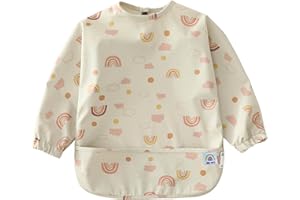 ARI MES Long Sleeves Waterproof Baby Bibs for Eating - Rainbow, Medium- Wearable, Coverall for Toddler, Long Sleeve Bib, Smock Apron for Feeding - Applicable for 6-72 Months