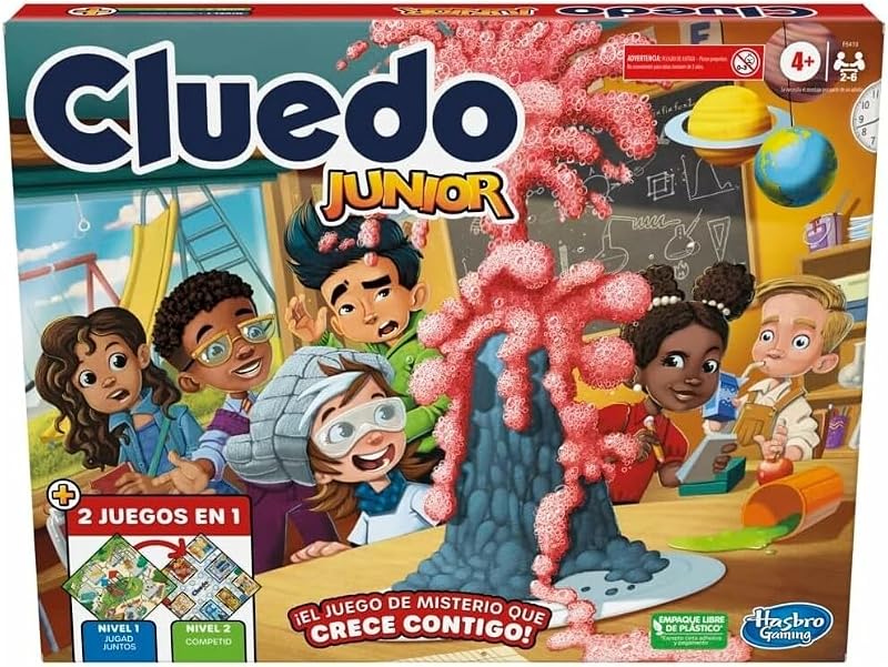 Cluedo Junior, Juego de Mesa 2 en 1, Diversión con Amigos y Familia, Regalo para Niños y Niñas a Partir de 4 Años, Juguete de Detectives, Tablero de Colegio