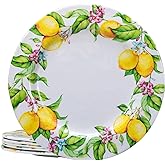 LEHAHA Melamine Dinner Plate Set of 6, 11” inch Lemon Plates Set, BPA Free, Lightweight and Break Resistant, Great for Parties, RVs, Picnic and Camping Trailer, Dishwasher Safe