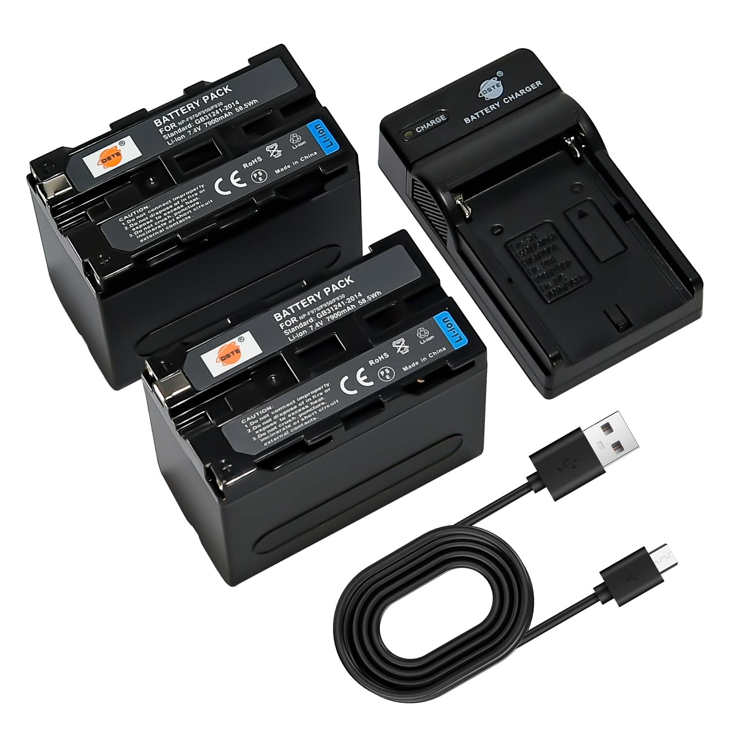 DSTE NP-F970 NP-F950 Camera Battery (2-pack) and Charger Compatible with Sony CCD-TR500, CCD-TR511E, CCD-TR512E, CCD-TR515E, CCD-TR516, CCD-TR516E, CCD-TR517, CCD-TR555, CCD-TR57