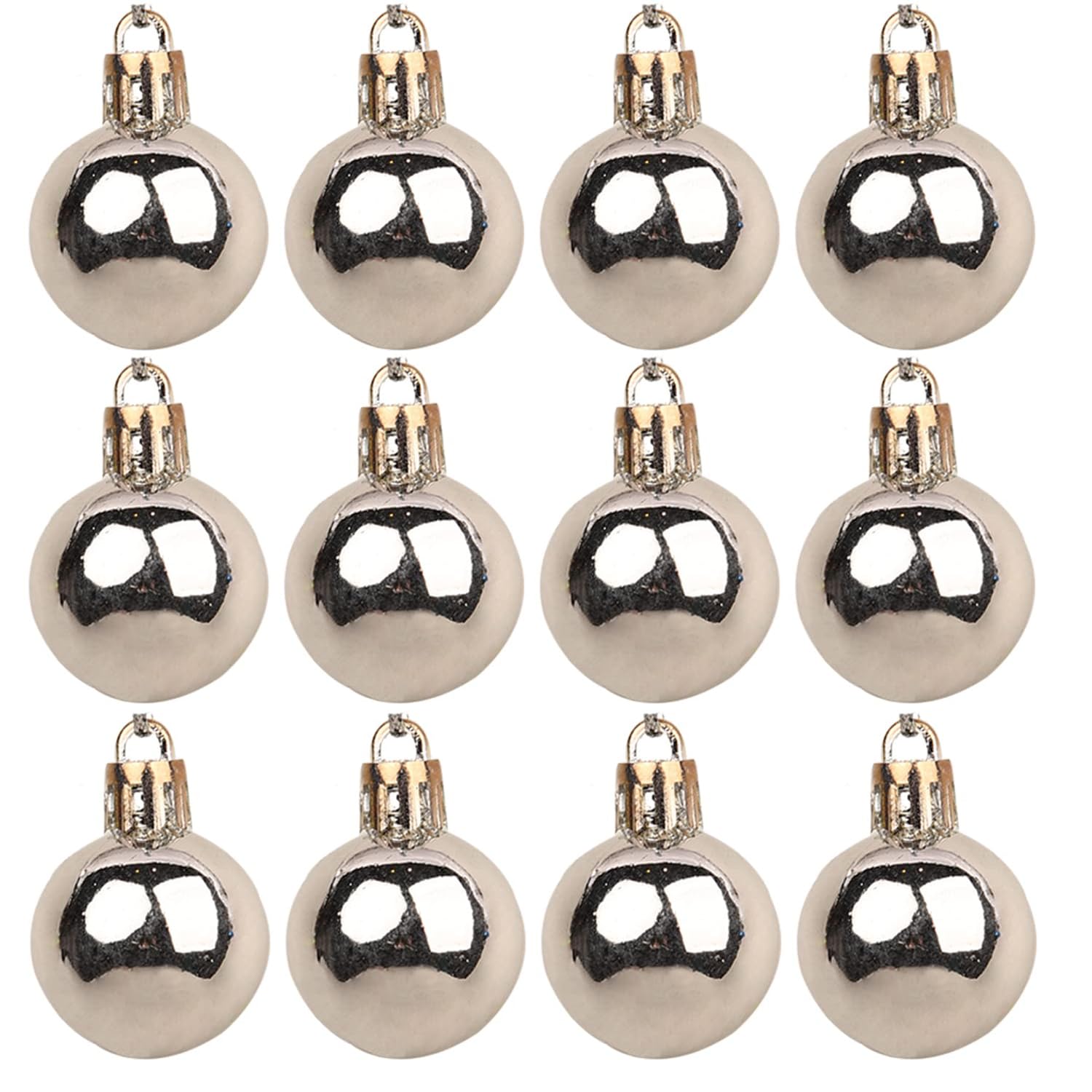 XNHIU 12 Pack 1.2inch Mini Bauble Mini Christmas Tree Baubles Decorative Hanging Ornaments Christmas Tree Pendants(Silver)