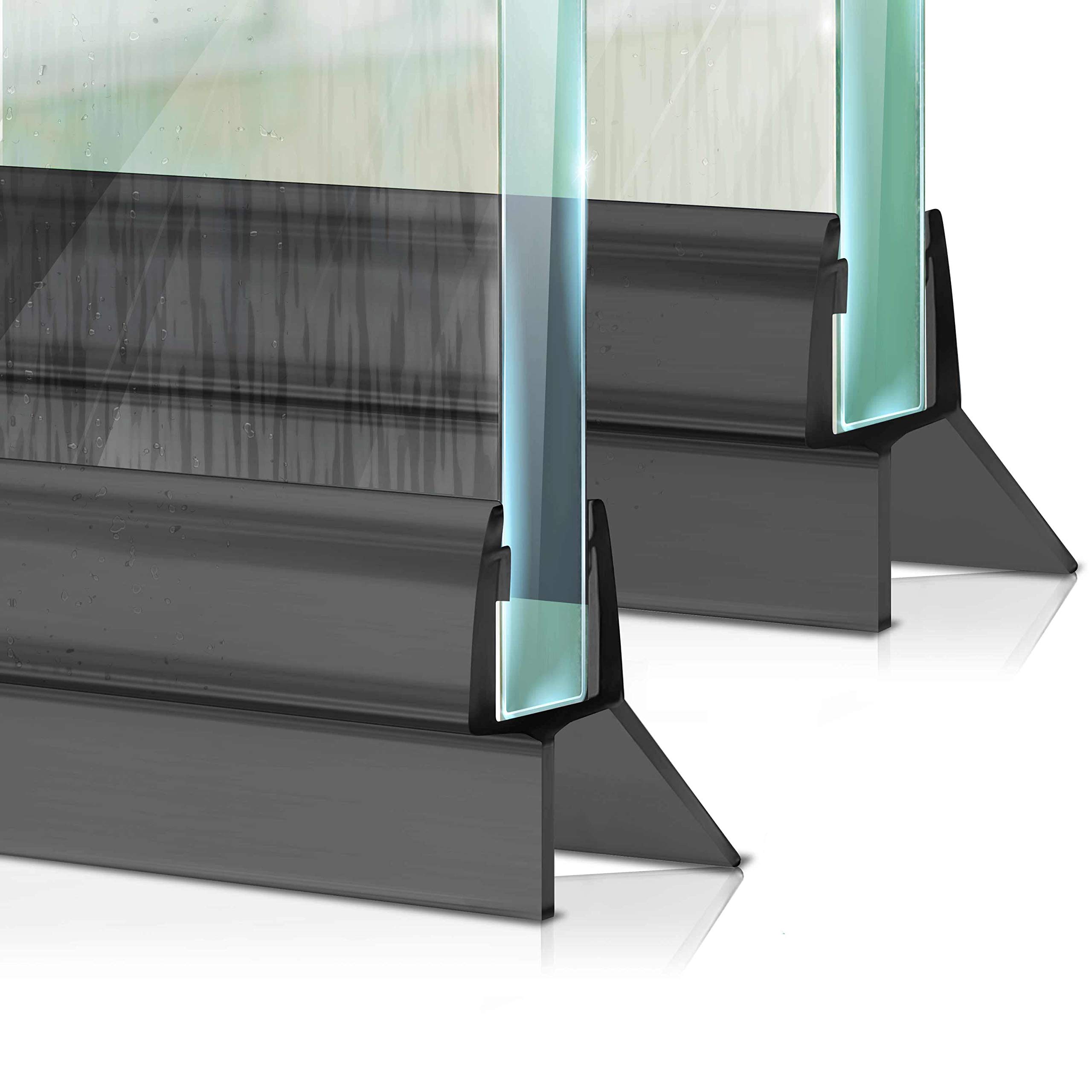 Meisterfaktur Shower Screen Seal Strip [2x] - First time in black - Extended water deflector - Ideal for 6, 7, 8mm glass shower doors