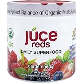 Terra Kai Organics JUCE Reds Organic Superfood Powder - Garden Berry Flavor | Fruit & Veggie Powder for Everyone w/64 Immune Boosting Superfood Plus Probiotics for Gut Health | 20 Servings (230g)