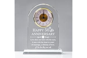 QIANRUNA 50th Wedding Anniversary Glass Clock Gifts for Parents, 50 Years of Marriage Quartz Clock Gifts for Couple, Happy 50th Golden Anniversary Clock Decoration