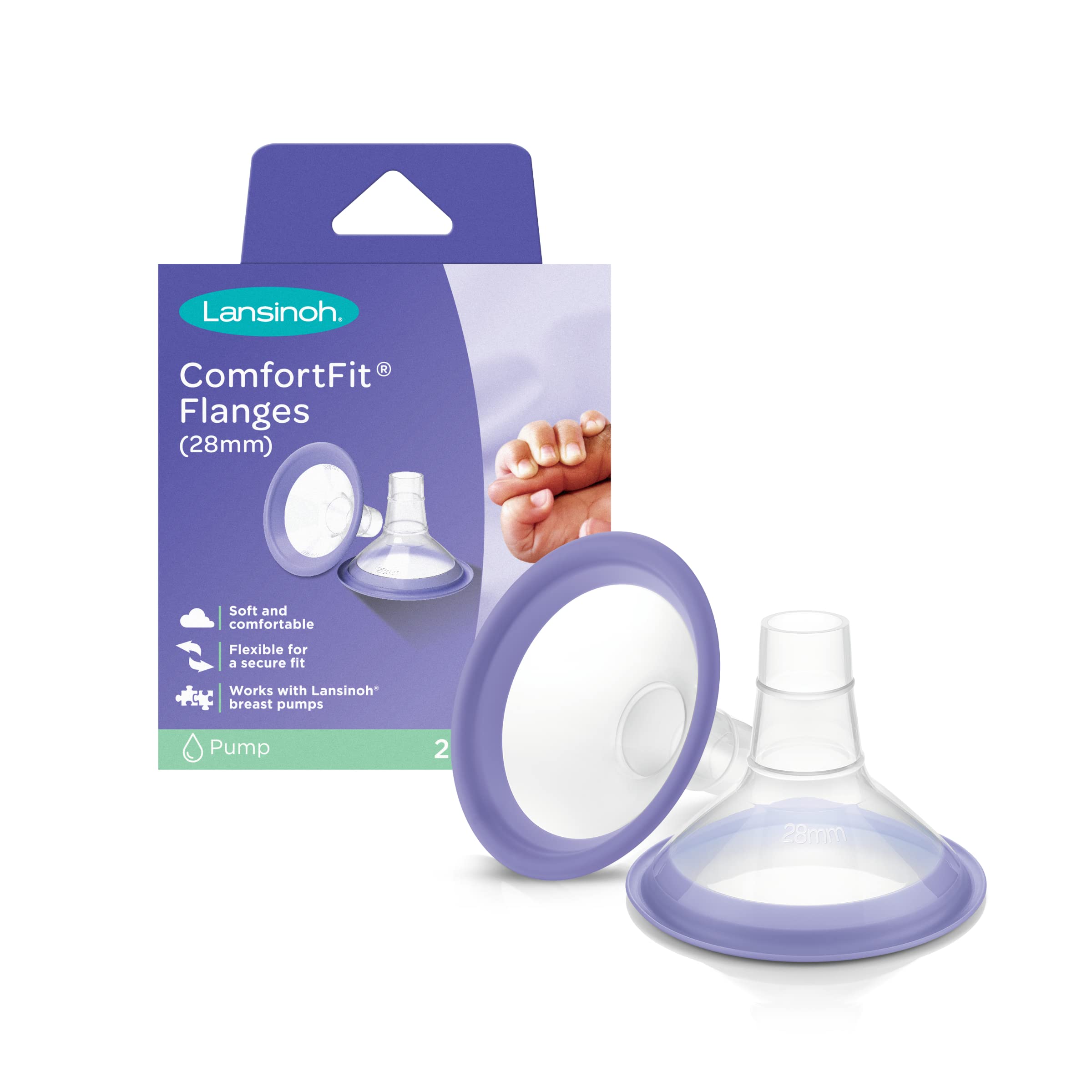 Lansinoh ComfortFit Breast Pump Flanges, Size 28mm, 2 Count