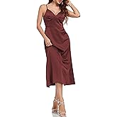 Women's Spaghetti Strap Midi Satin Silk Dress V Neck Cocktail Casual Party Sexy Summer Dresses