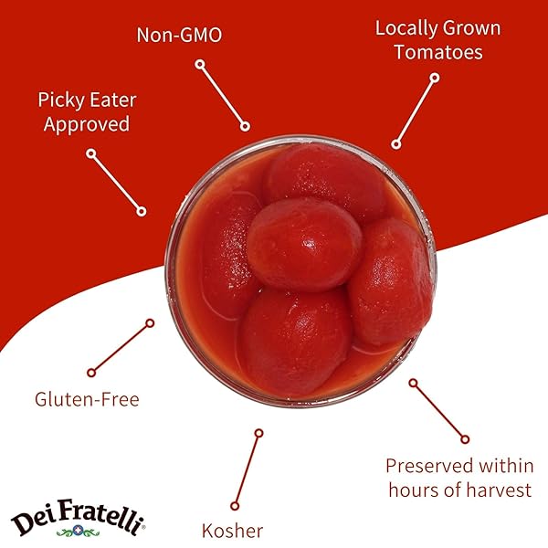 DEI FRATELLI WHOLE TOMATOES (28 OZ. CANS, 6 PACK) – VINE-RIPENED – NON-GMO