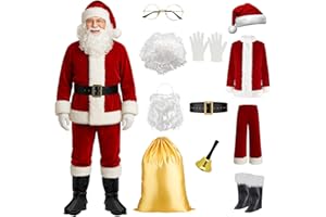 Yunsuelo Santa Costume for Men, Christmas Claus Costume Suit 11Pc, Christmas Adult Santa Claus Outfit Xmas