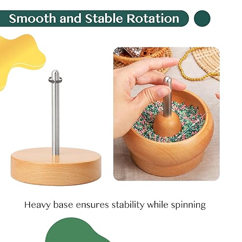 Tilhumt Bead Spinner for Jewelry Making, Effortless Rotating Wooden Clay  Bead Spinner with Big Eye Beading N