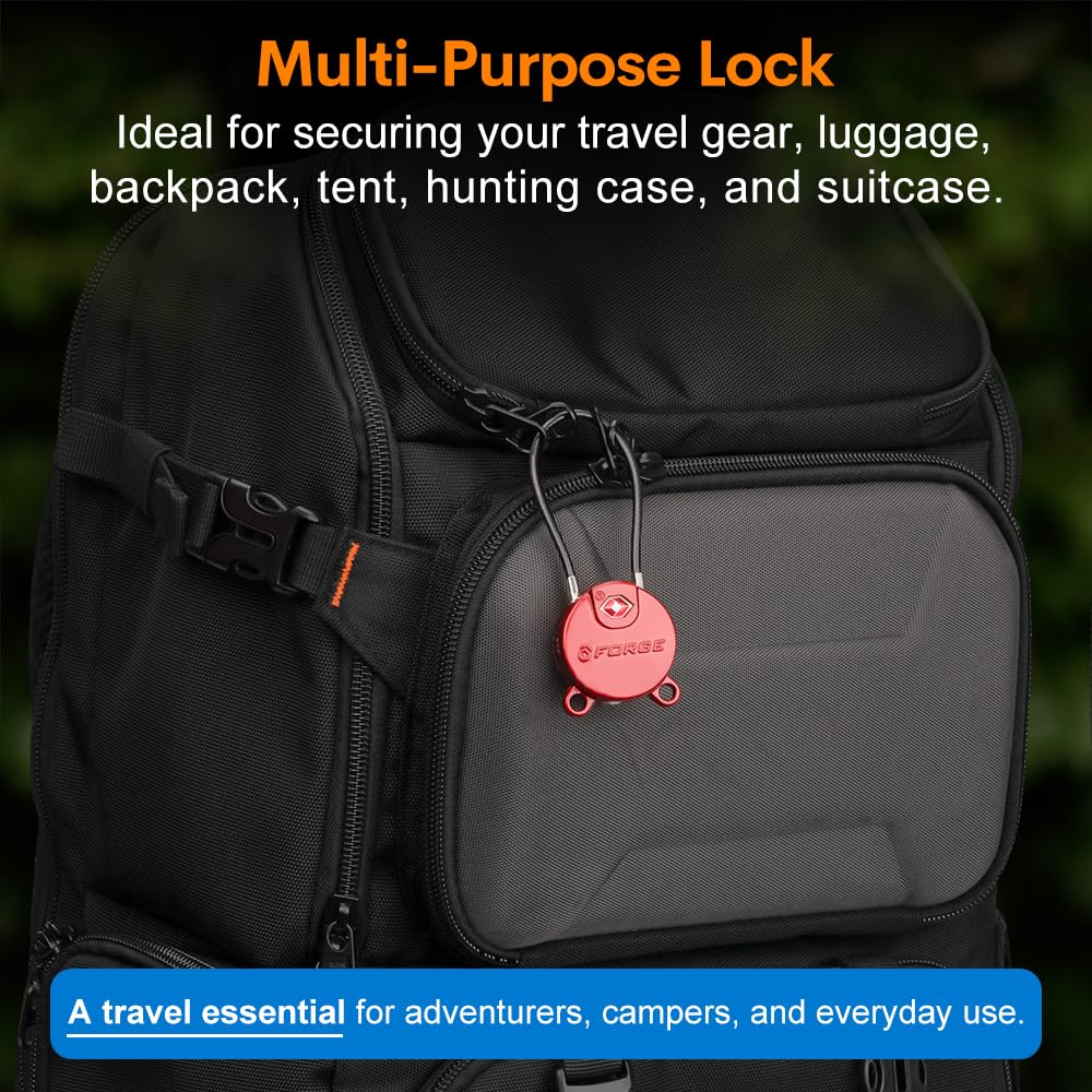 Forge TSA Approved Luggage Locks Ultra-Secure Dimple Key Cable Locks for Travel with Zinc Alloy Body- 2 Red Locks
