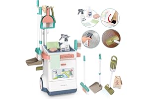 Fegalop Kids Cleaning Set Complete Pretend Play Set with Real Working Vacuum Cleaner, Colorful Broom, Spray Bottle and More for Ages 3 and Up Children Role Play Educational Toys-20 Piece