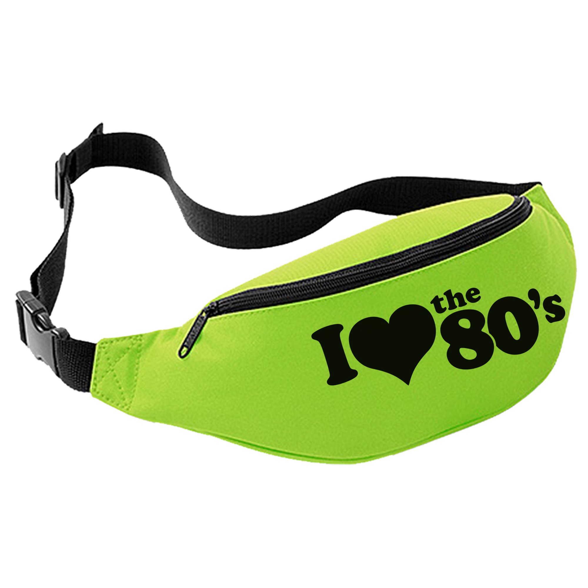 I Love The 80's Bum Bag (Lime Green with Black Print)