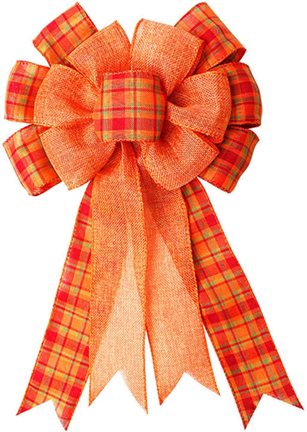 Bows & Ribbons - Orange Buffalo Plaid Bow, Thanksgiving Wreath Bow Fall Bow Large Fall Wreath Gift Burlap Bow for Thanksgiving, Fall, Christmas, Front Door Wreath, Tree Topper, Home Indoor Outdoor Decorations